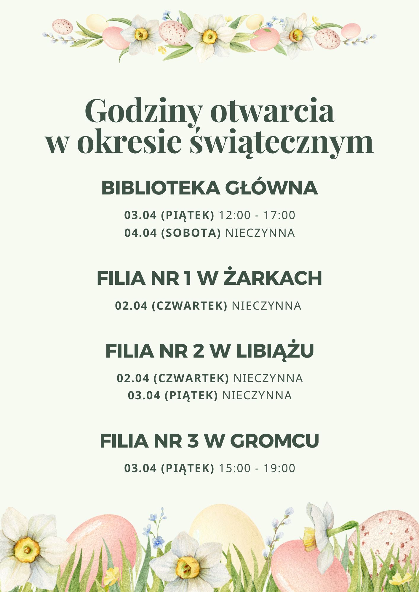 Godziny otwarcia w okresie światecznym (A4)