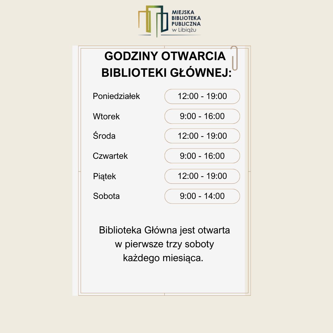 godziny otwarcia biblioteki Głównej (Post na Instagram)