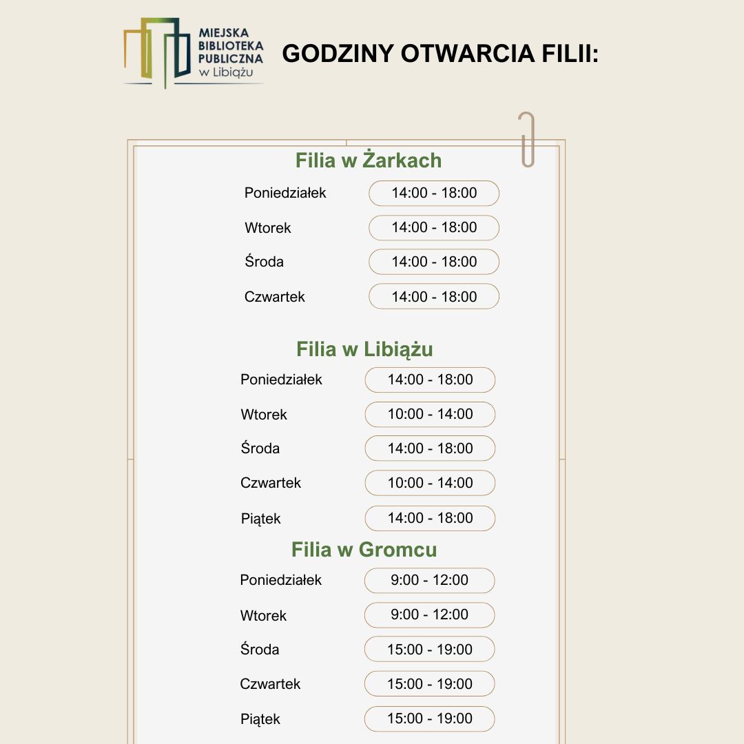 godziny otwarcia biblioteki Głównej (Post na Instagram)